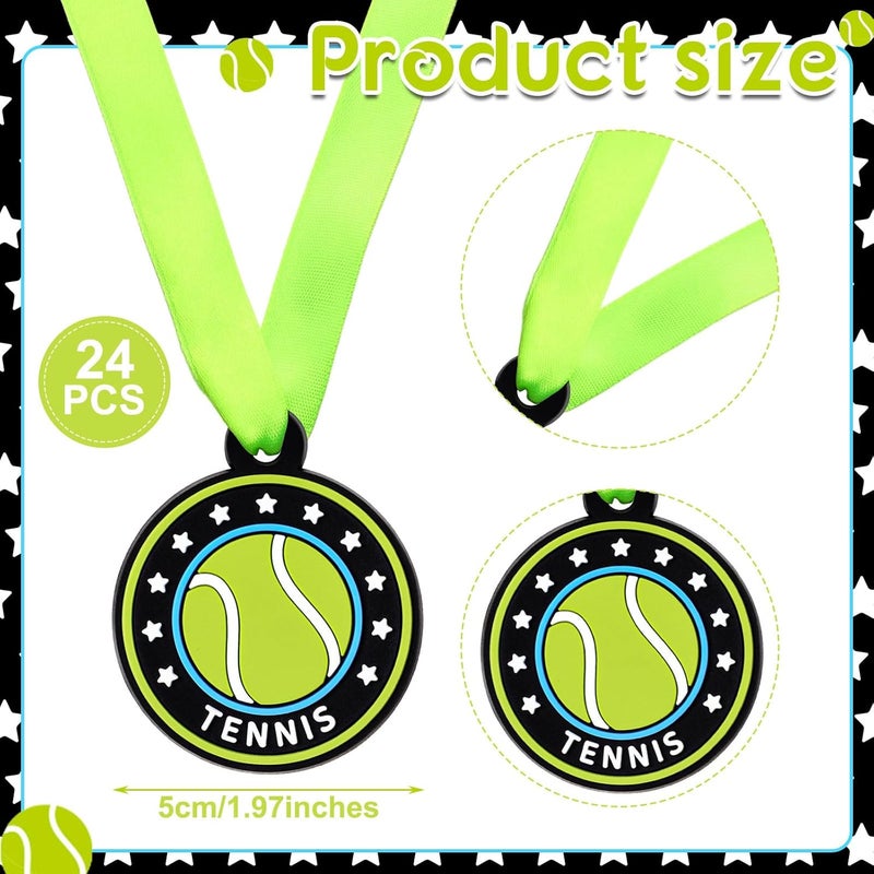 Loetere 24 Pcs Sport Ball Award Medals Bulk 2 Inch Rubber Ball Medals Trophies with Ribbons for Winner or Team Participation Gift - Image 2